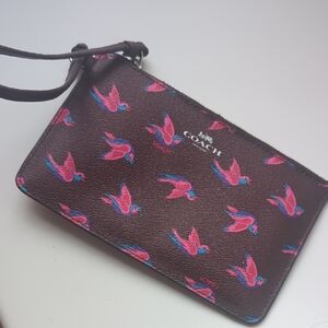 Coach Wristlet with Pink and Blue Bird Design
